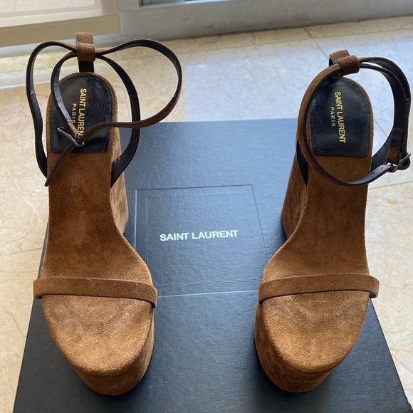 YSL Frida Brown Suede Wedges New - Picture 3 of 12